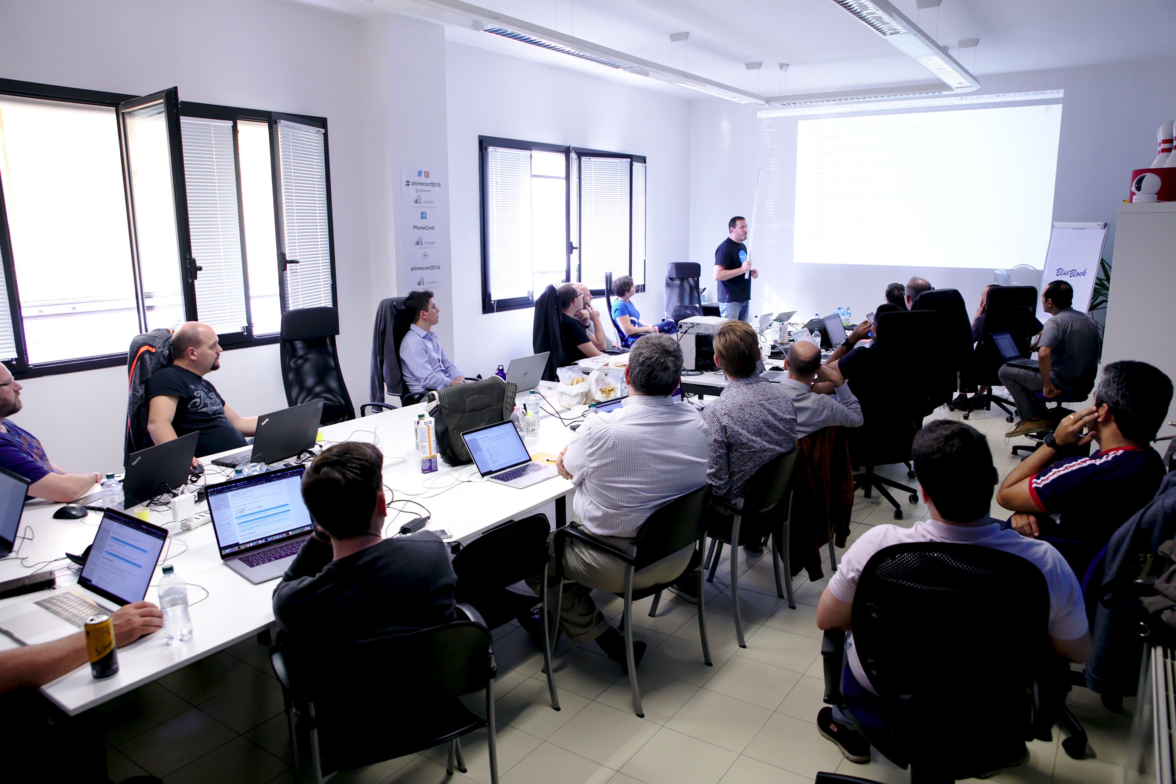 Training picture at PloneConf 2019 at the office in Ferrara