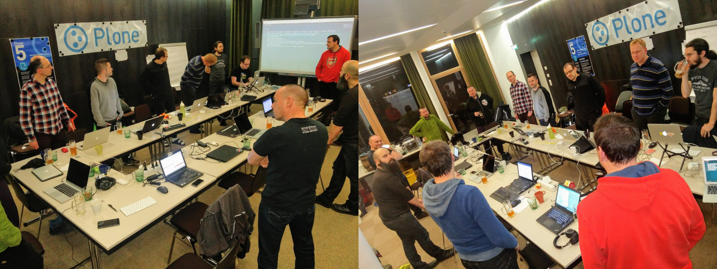 People around a table at Standup Meeting at Alpine City Sprint 2017