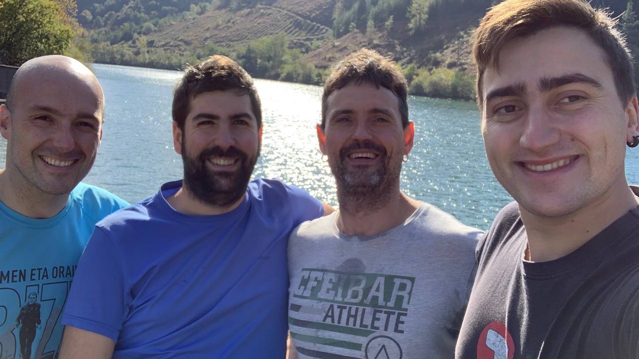 Mikel Larreategi, Ion Lizarazu, Lur Ibargutxi, and Bittor Poza pose before their PloneConf presentation in 2021