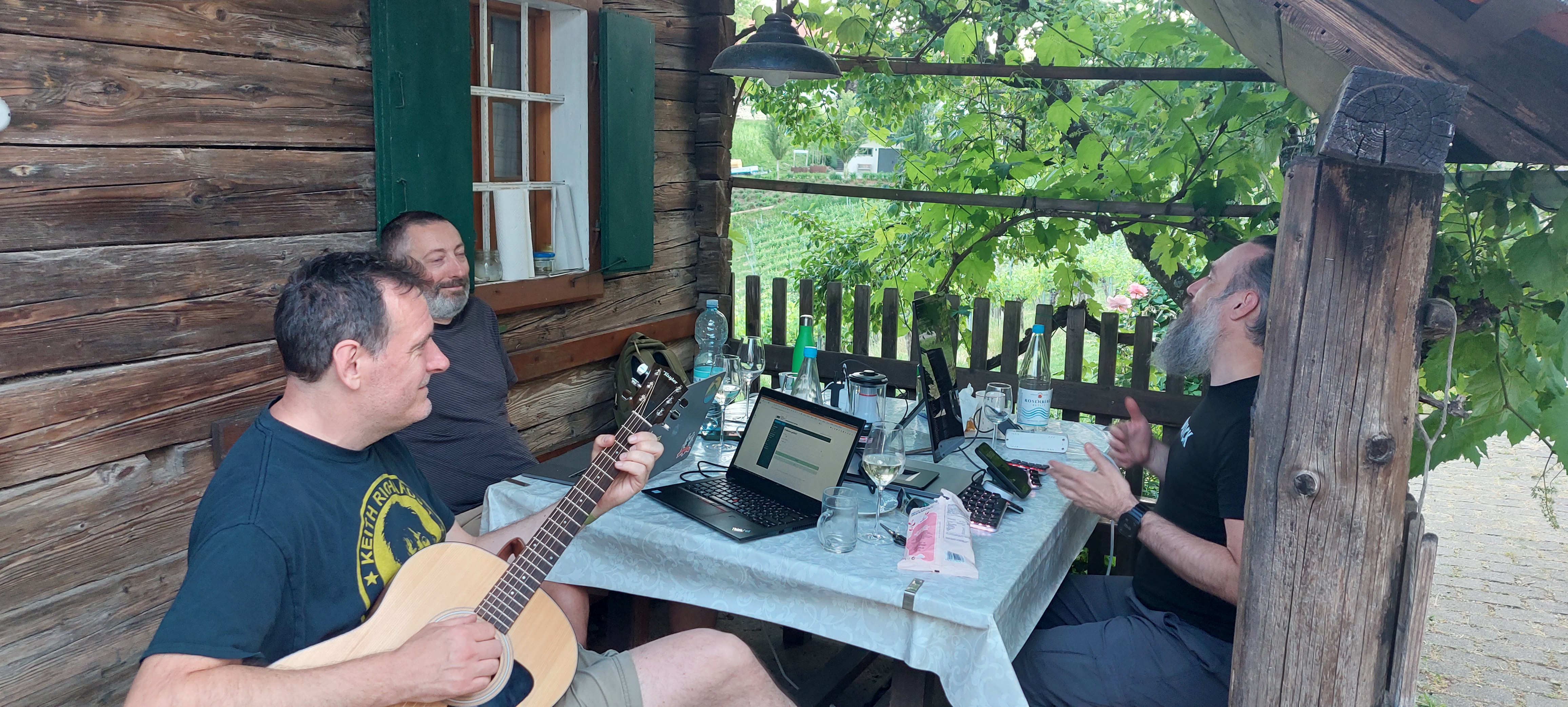 People hacking and singing