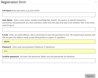 Registration form mockup