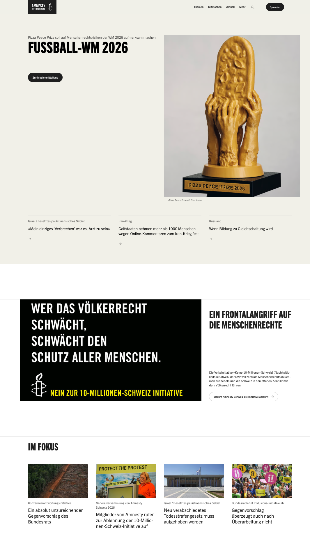 screenshot of the amnesty international swiss edition website